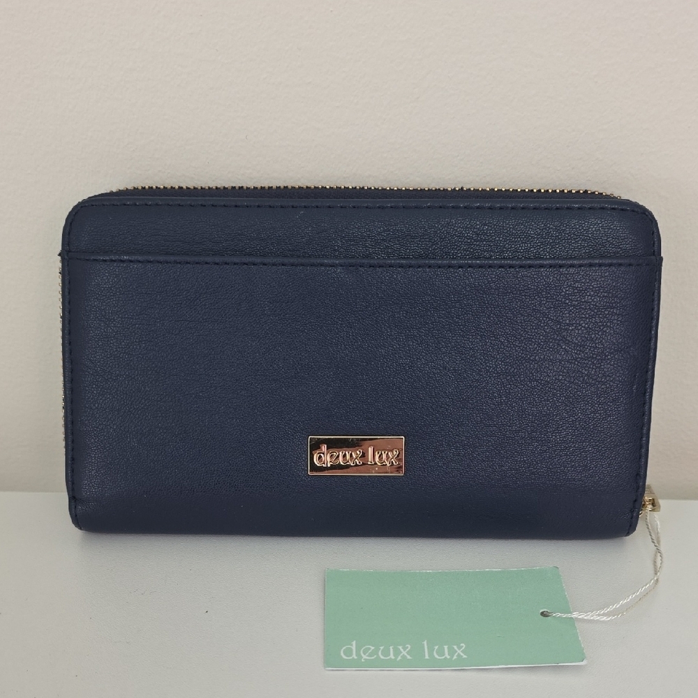 Deux Lux Navy Blue Wallet with Gold Logo and Heart Accents.  NWT